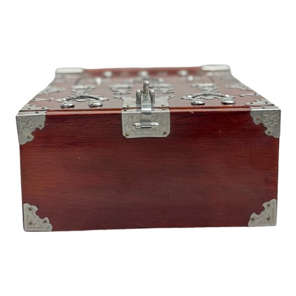 Vintage 1900s Korean Wood Jewellery Box 3 drawers with Intricate Metal Design - Picture 9 of 10